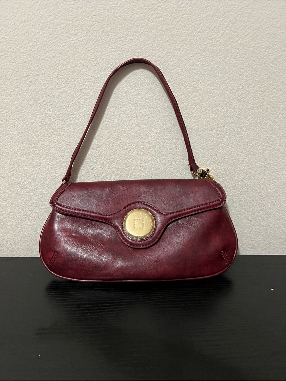 Vintage Liz Claiborne Leather Shoulder Bag Wristlet - Garnet Red